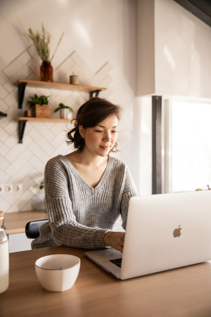 Woman working from home on her laptop